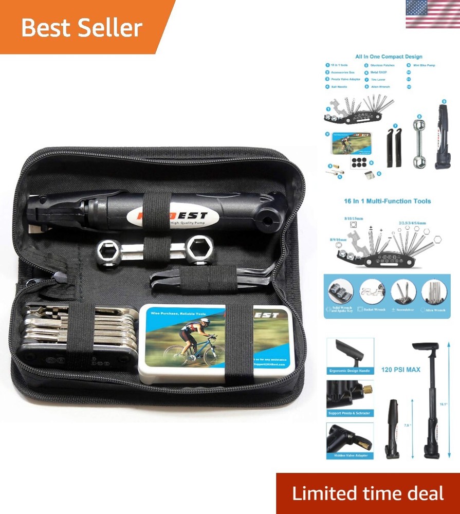 Compact Bike Repair Kit with Pump Puncture Tools and Multi-Tool