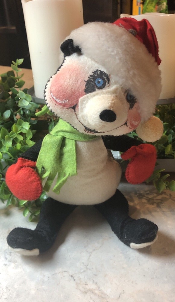 Vintage Annalee 1984 Christmas Panda Bear With Red Santa Hat And Gloves 9”