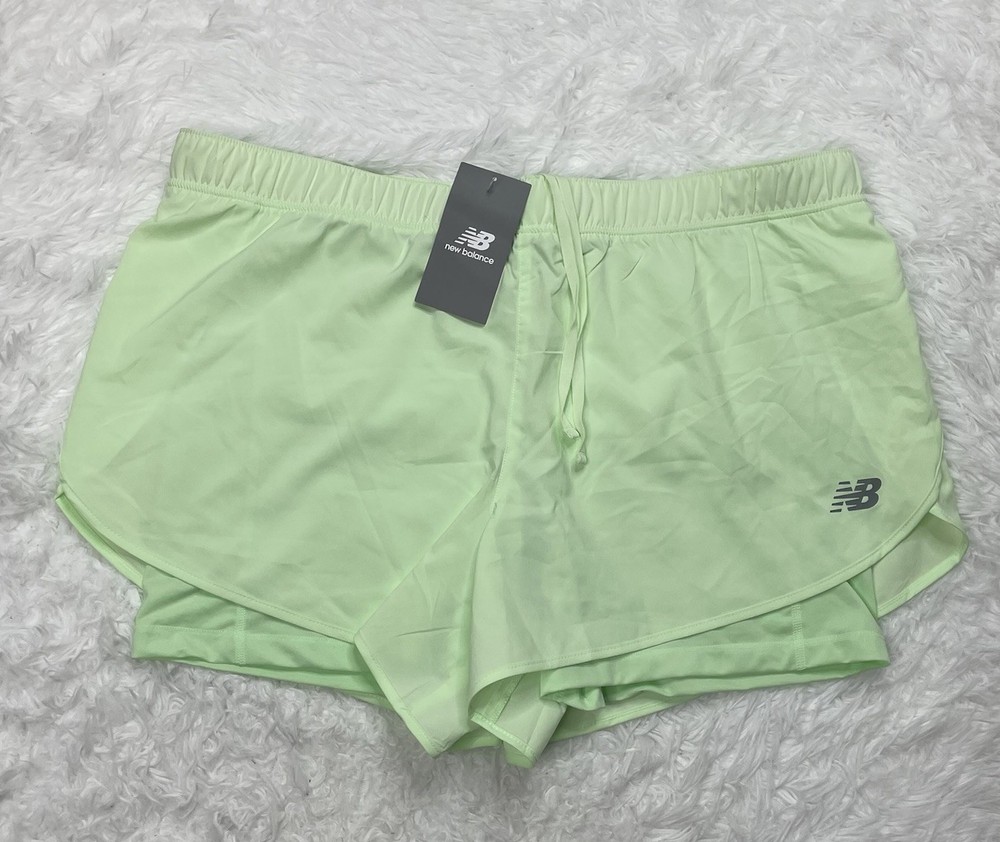 New Balance Women’s Size XL Lined Gym Shorts Neon Green Stretch Running New