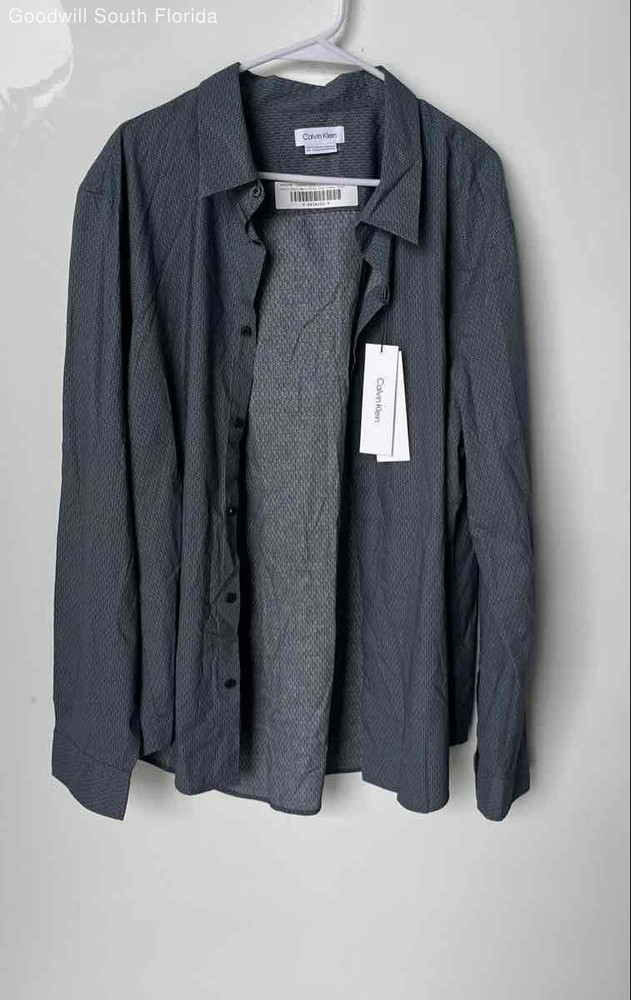 Calvin Klein Mens Gray Printed Long Sleeve Button-Up Shirt Size XXL With Tags