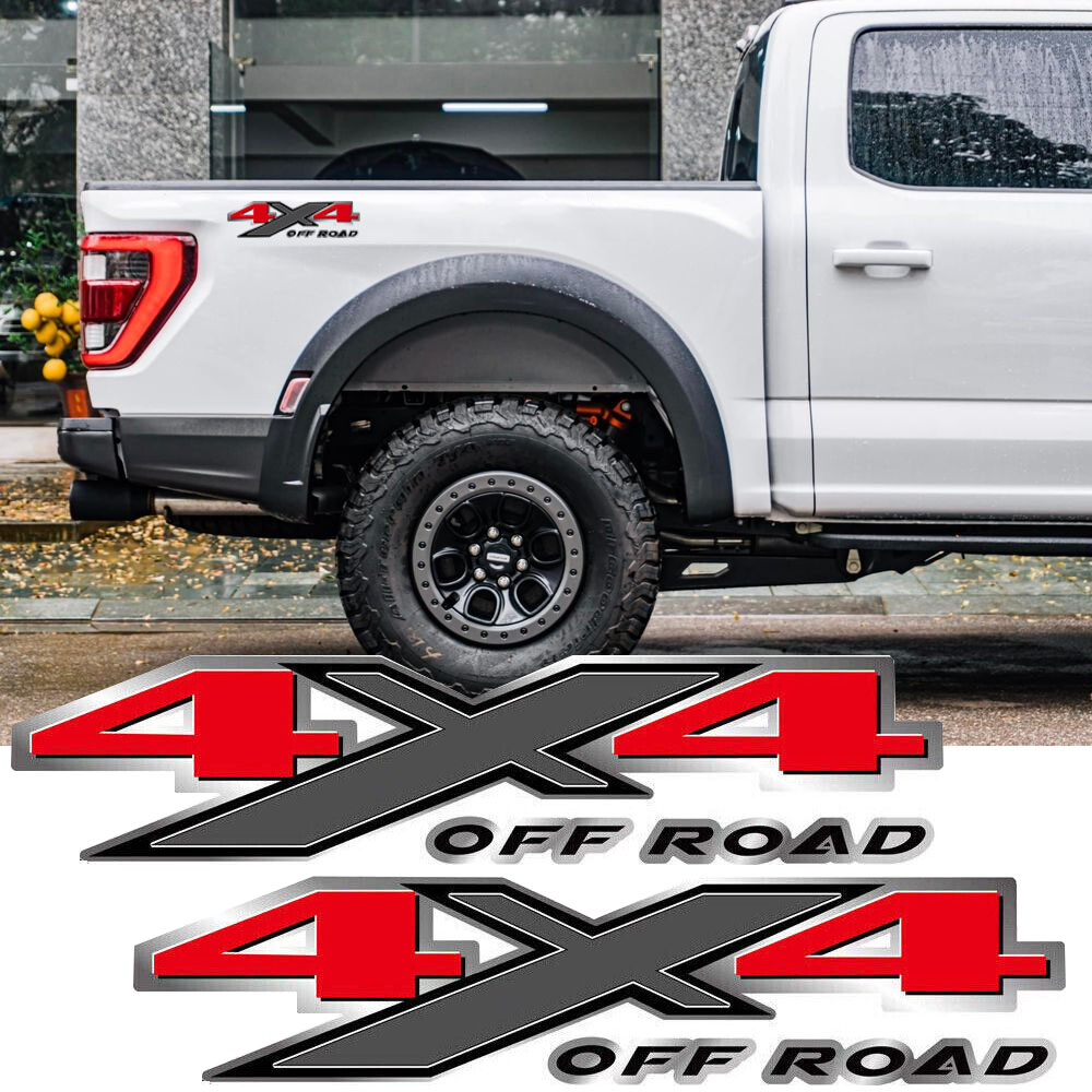 For Ford F150 F250 F350 2x Chrome Red 4X4 Off Road Truck Bed Decal Vinyl Sticker