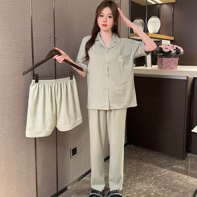 Women's Pajamas Cloud Cotton Fashion Cardigan Three-piece Set Home Clothes