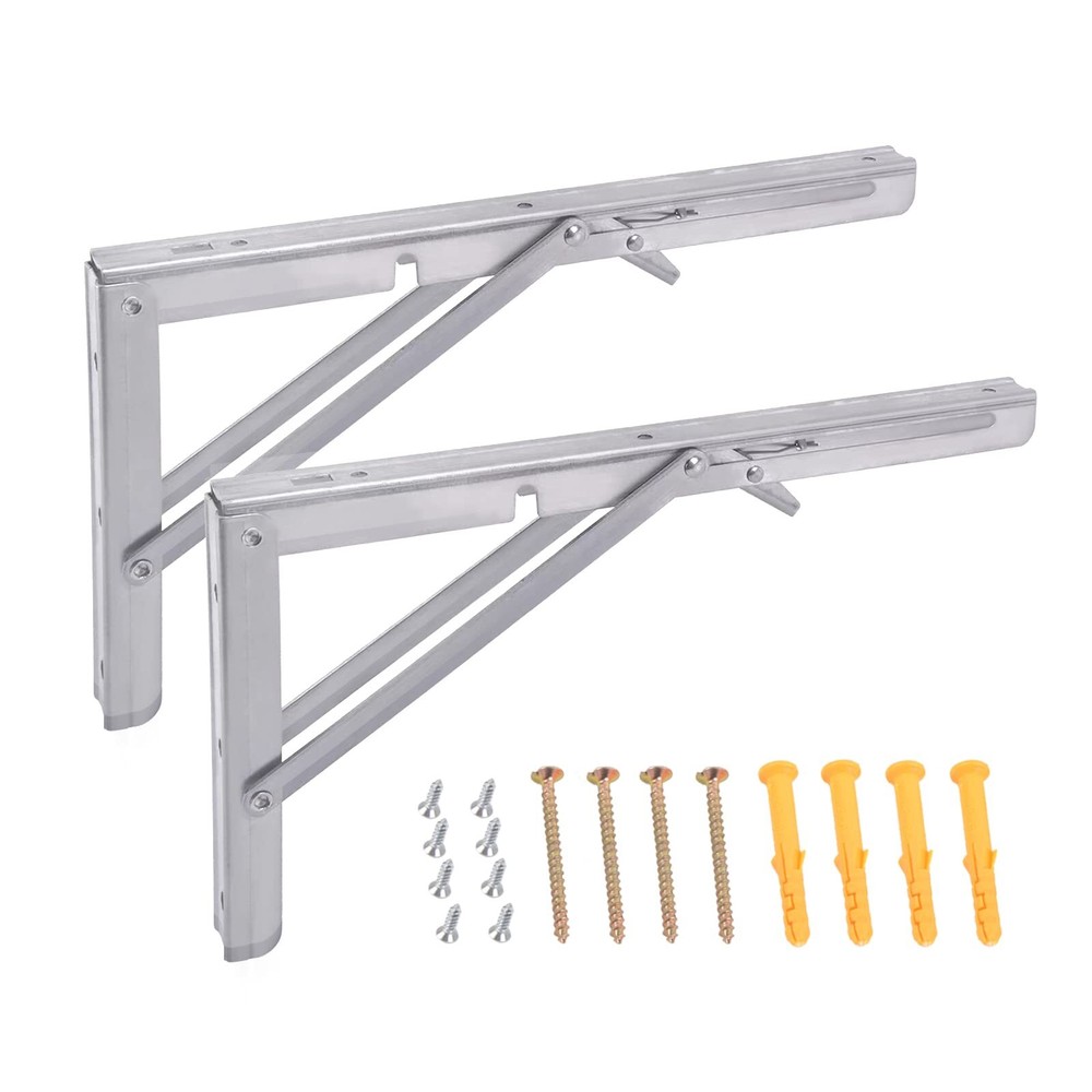 Set of 2 Folding Shelf Brackets Heavy Duty Stainless Collapsible Wall Mounted