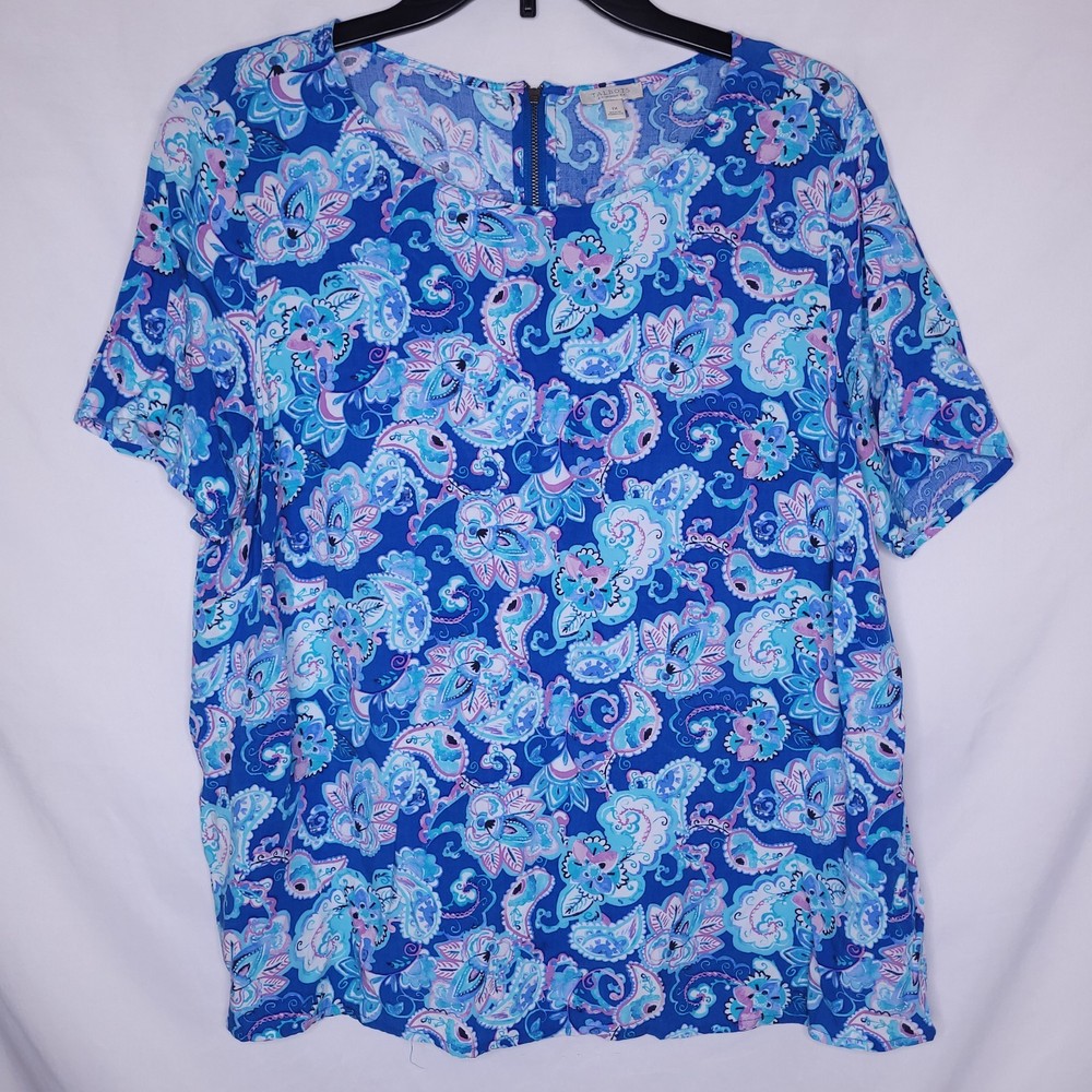 Talbots Top 1X Blue Paisley Colorful