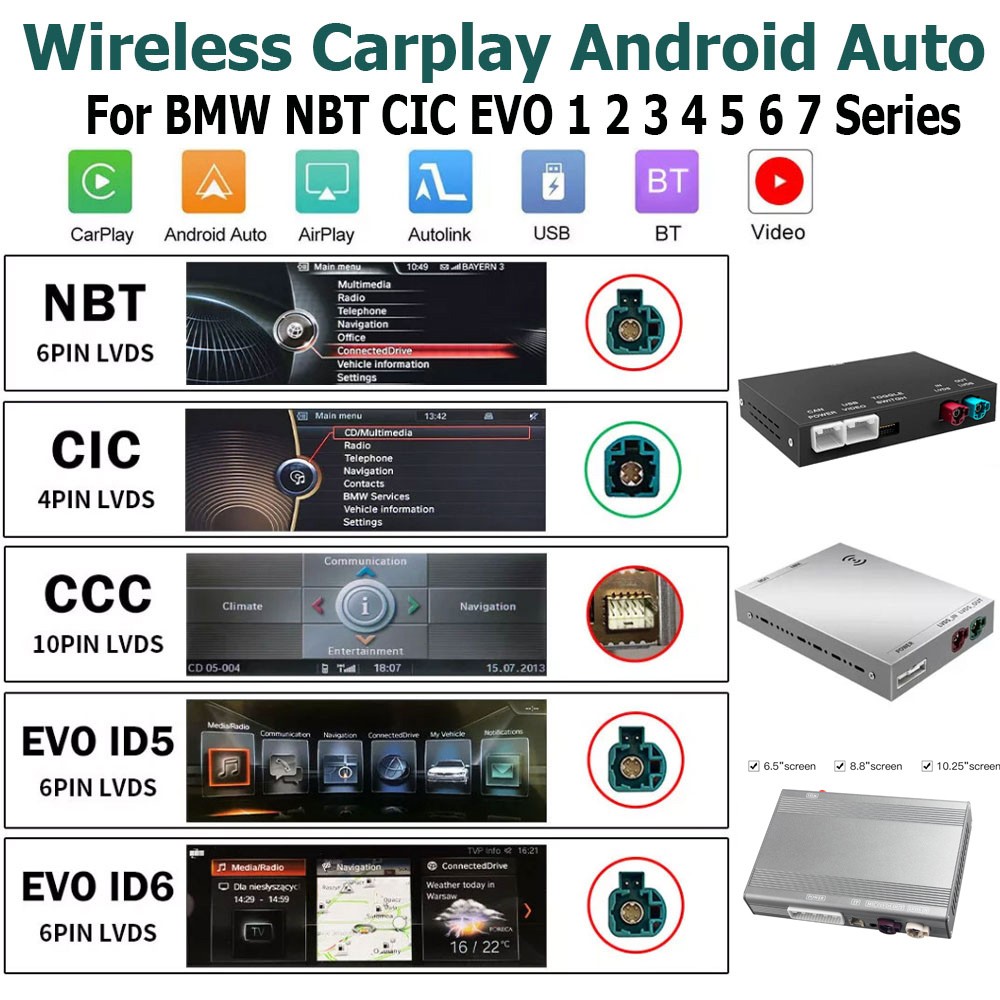 Wireless Carplay Android Auto Module For BMW NBT CIC EVO 1 2 3 4 5 6 7 Series