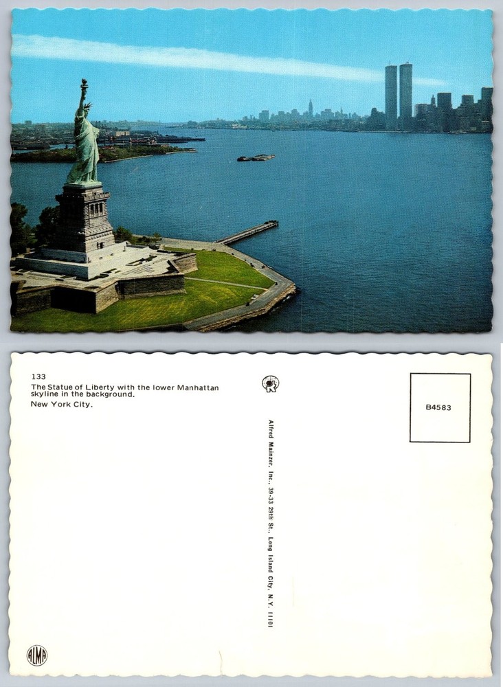 Statue of Liberty NYC Postcard Twin Towers World Trade Center Alfred Mainzer