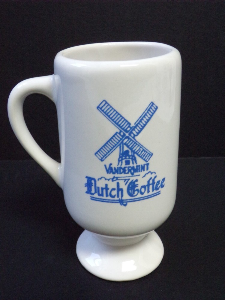 Vintage Blue And White Vandermint Dutch 4 Ounce Coffee Mug With Windmill Logo