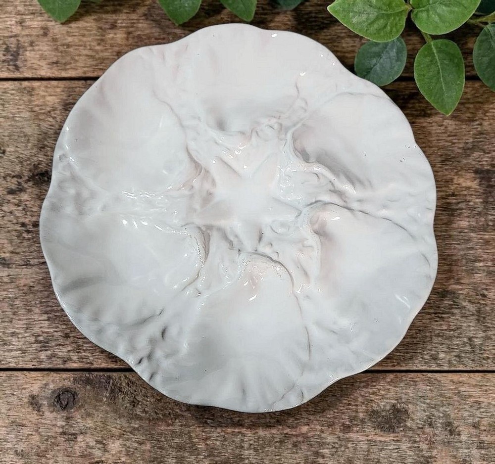 White Majolica Oyster Plate Made in Portugal