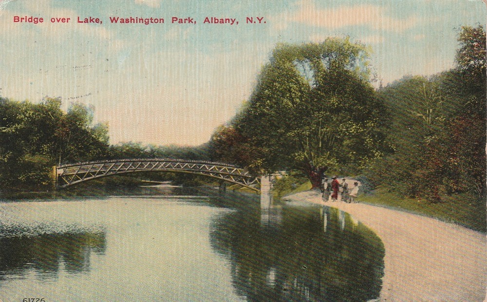 Vintage Postcard Bridge over Lake in Washington Park Albany USA