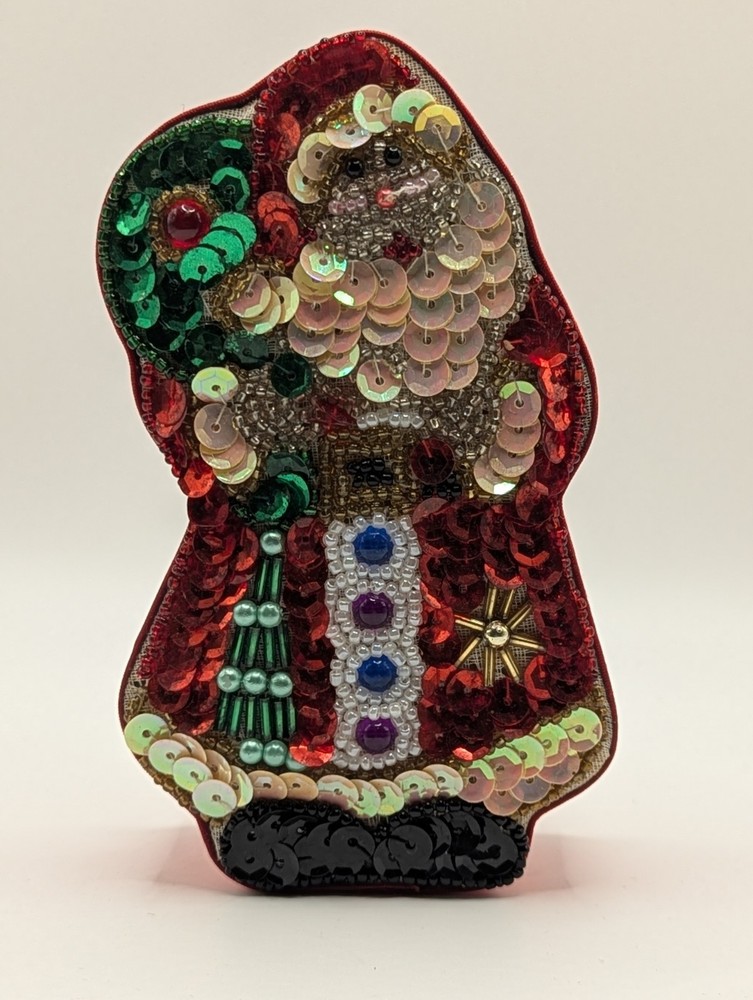 Vintage Sequin Santa Claus Christmas Decorative Satin Box