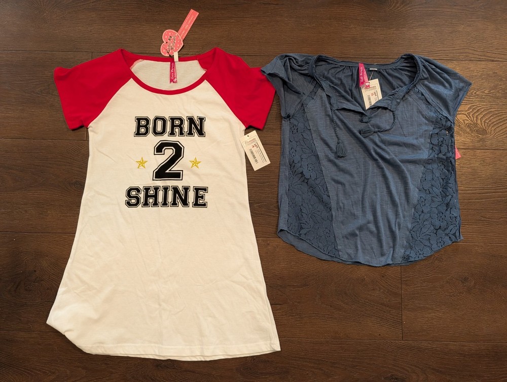 NEW WITH TAGS Girls Size 12/14 T-Shirt Dress and Tie Top Shirt Set Lot of 2