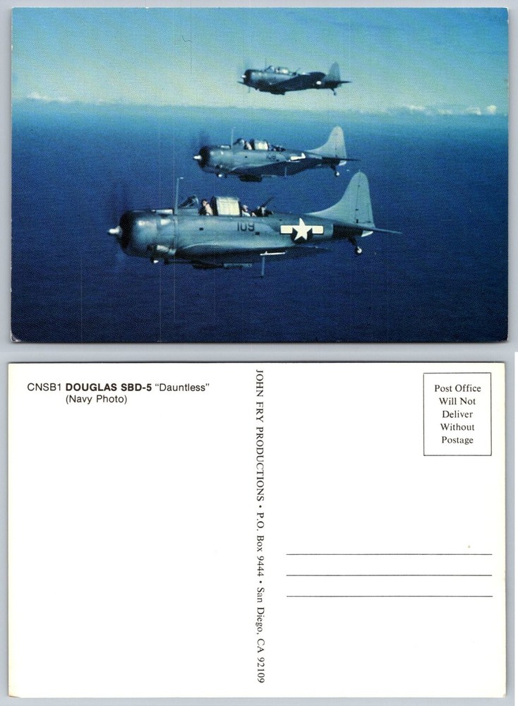 WWII Douglas SBD-5 Dauntless Dive Bombers Navy Photo Postcard John Fry