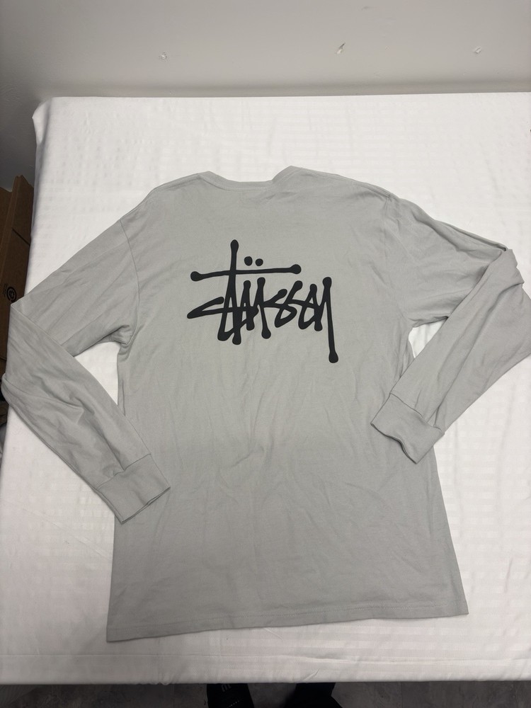 Vintage Stussy Longsleeve Shirt Mens Size L Big Logo Light Gray Grey  New