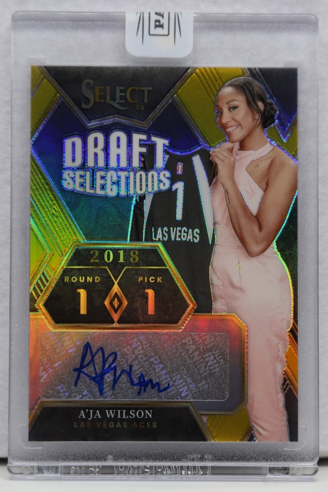 A'JA WILSON 2024 Panini Select WNBA Draft Selections Gold Prizm Auto 5/10