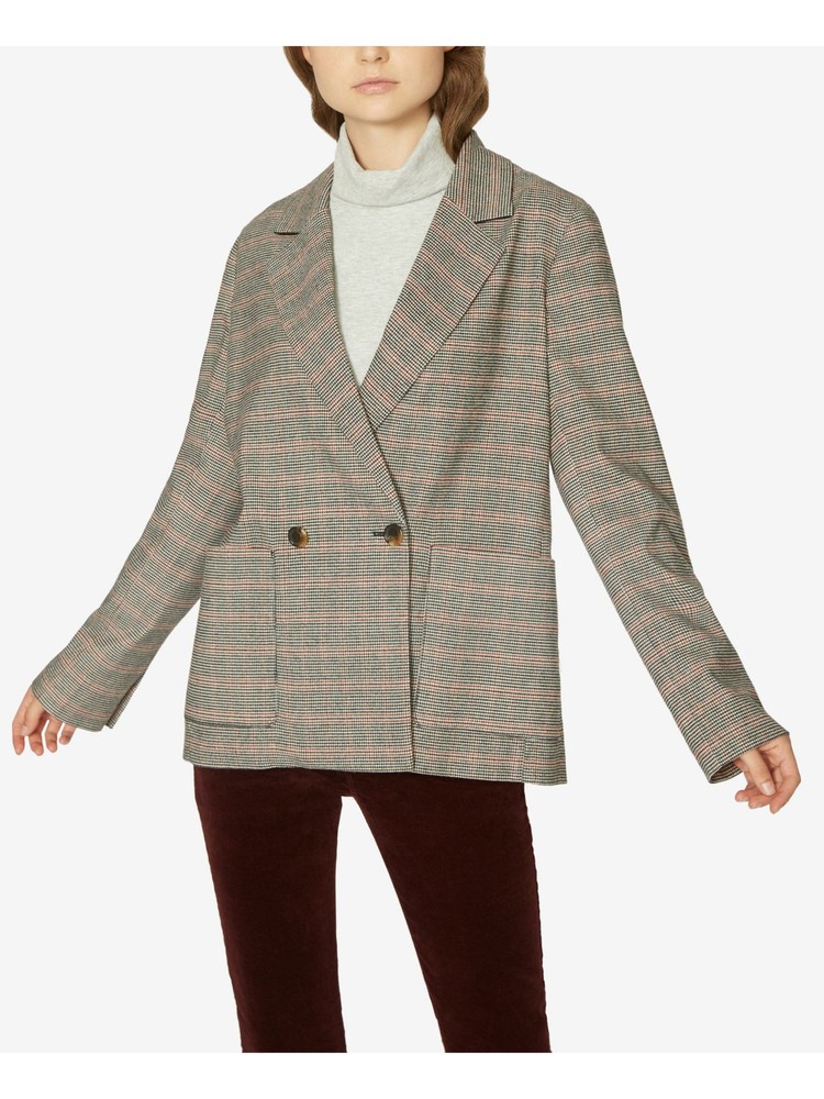SANCTUARY Womens Black Notched Collar Button-front Plaid Blazer Jacket M