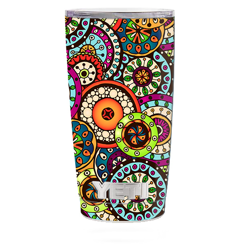 Skin Decal for Yeti 20 oz Rambler Tumbler Cup / Ethnic Circles Pattern