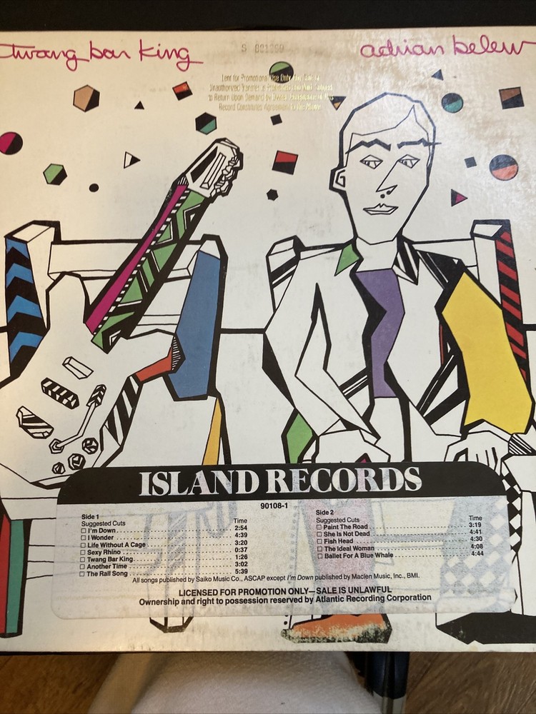Adrian Belew ‎Twang Bar King Vinyl LP 1983 Island  ‎demo Promo Copy RadioSticker