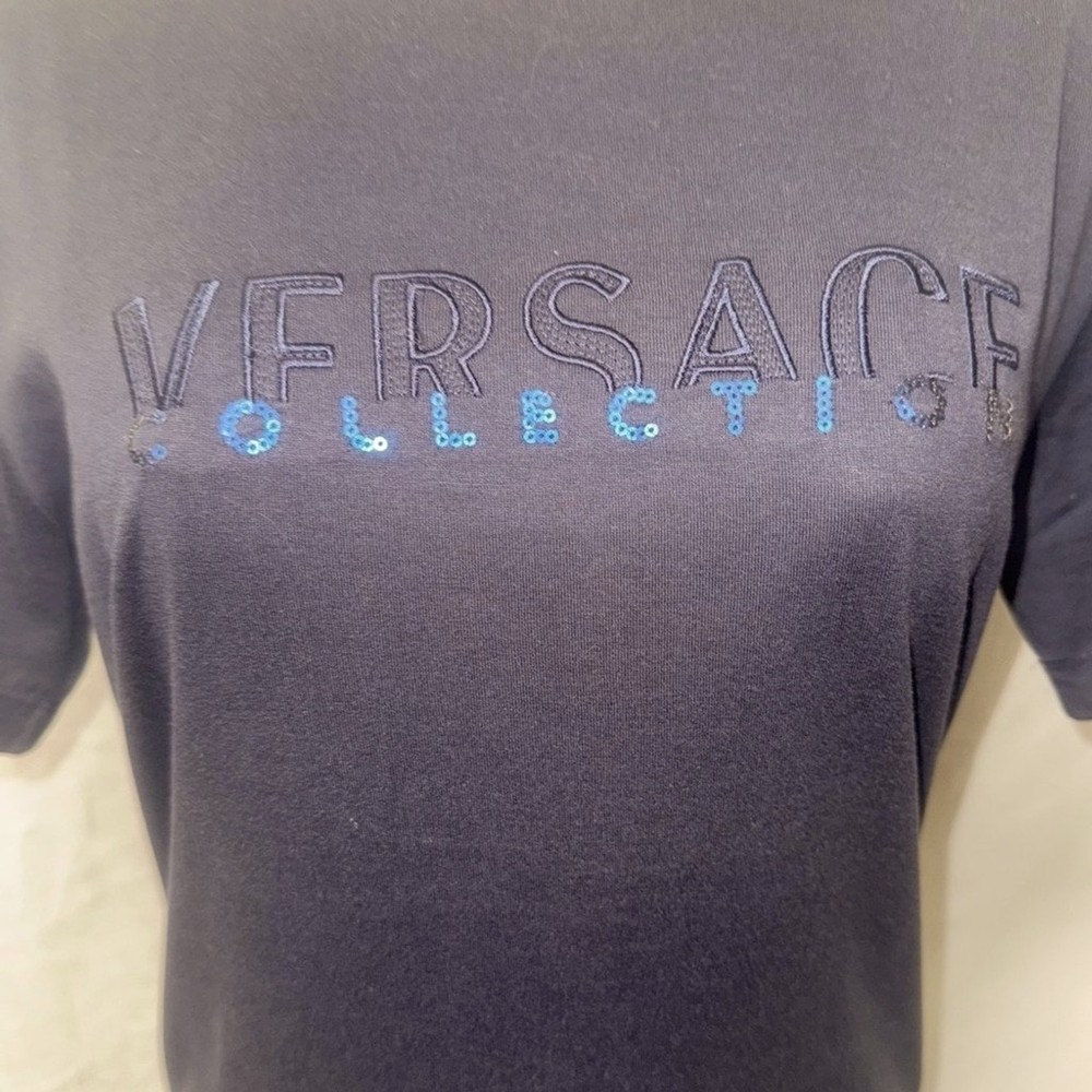 Versace Men's Black Embroidered Logo Graphic T-Shirt Size M