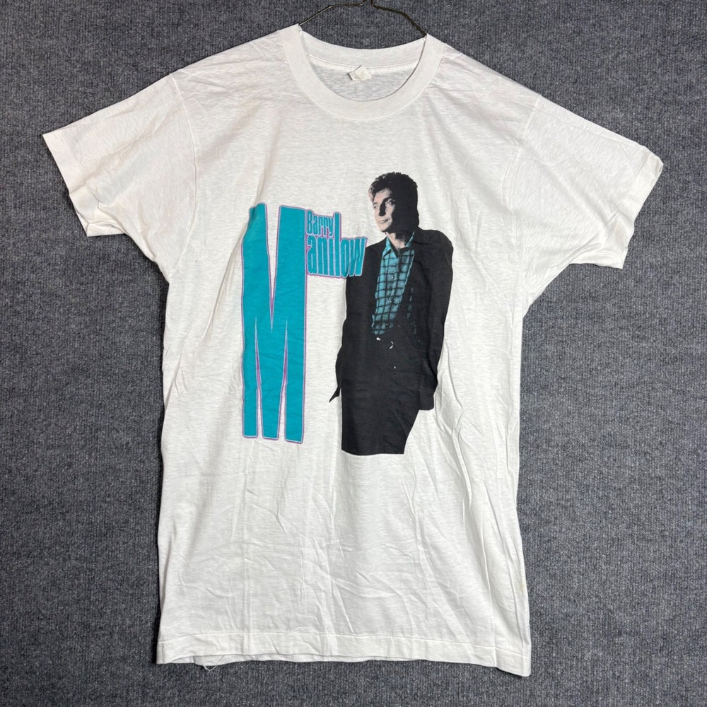 Vintage Barry Manilow Shirt Mens XL White Graphic Tee Fruit of the Loom USA Made