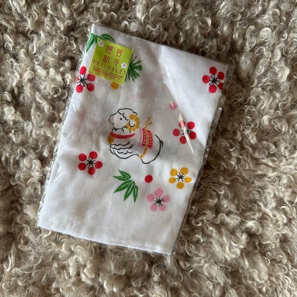 Japanese Tenugui Towels Made Japan Zodiac Sheep Flower Gauze Handkerchief 100% C
