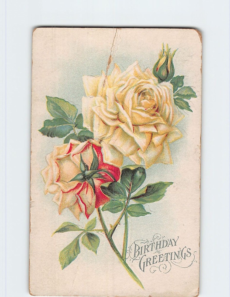 Postcard Embossed Floral Art Print Birthday Greeting Card