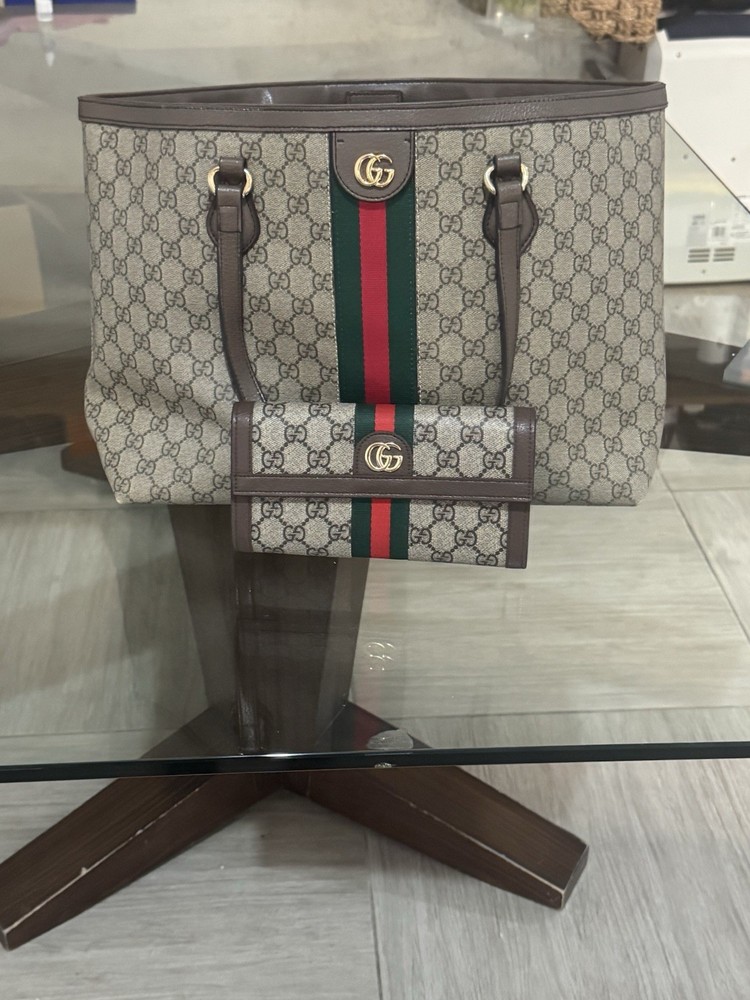 Gucci Ophidia Brown Leather Handbag and Wallet Set Preowned Without Original Packaging