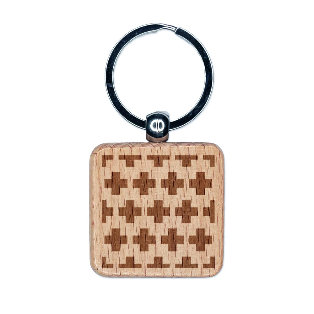 Plus Sign Pattern Background Engraved Wood Square Keychain Tag Charm