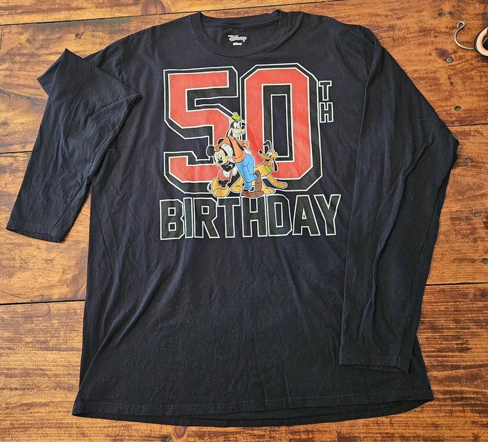 Disney 50th Birthday Black Long Sleeve TShirt Sz XXL Mickey Goofy Pluto EUC