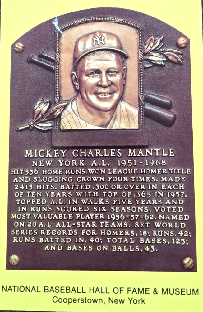 Vintage Mickey Mantle National Baseball Hall of Fame Postcard Next Day Ship