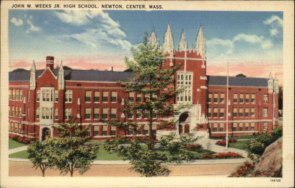 John W Weeks Jr High School Newton Center Massachusetts vintage postcard q518