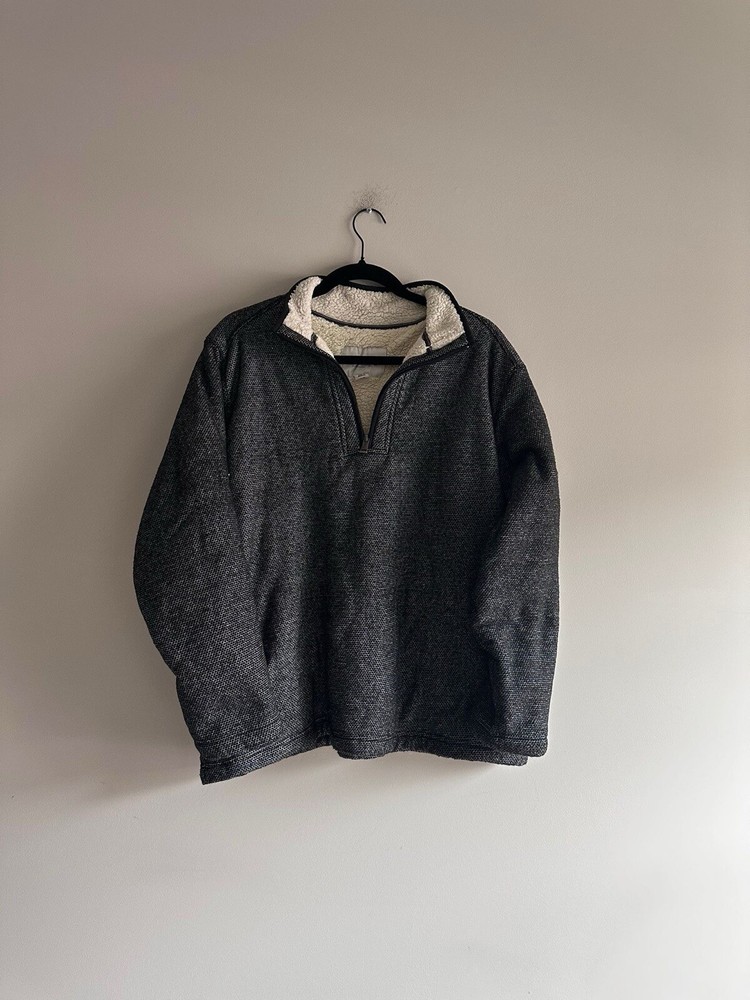 ORVIS Pullover Sweater Fleece Sherpa Lined Mens Size XL Heather Gray 1/4 Zip