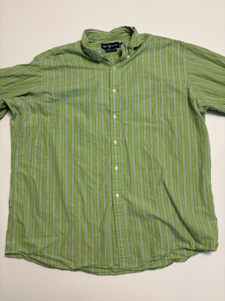 Ralph Lauren Men’s Green Striped Vintage Buttondown Oxford Shirt Size XL Cotton