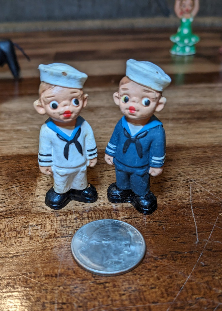 2pc miniature Spanish mud people Sailor Men terra-cotta pottery