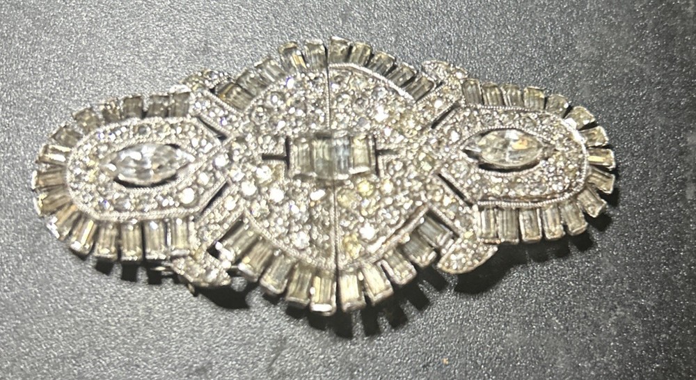 Vintage Art Deco Rhinestone Duette Brooch and clip Excellent shape