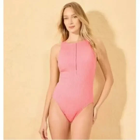Women's Ribbed Regular Leg Medium Coverage One Piece Swimsuit - Shade & Shore S
