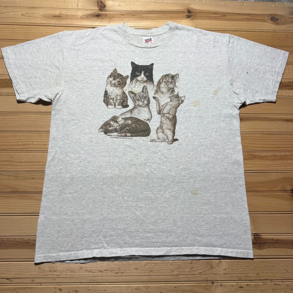 Vintage 90s Cat Kitten Pet Nature Animal Art Illustration Graphic T-Shirt - 2XL