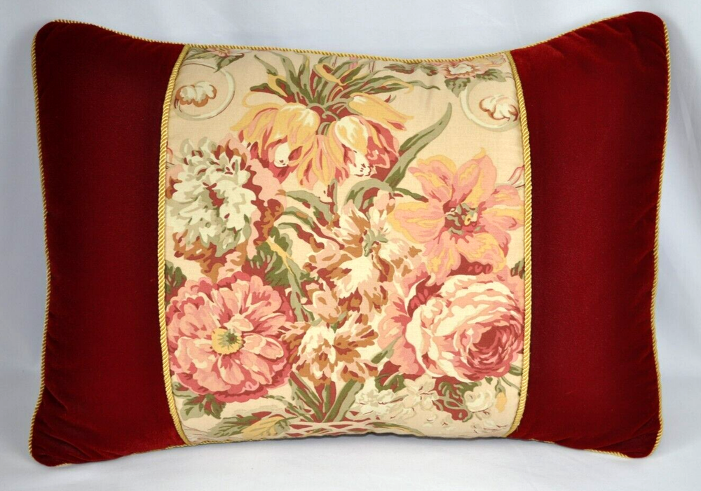 NEW Corded Pillow made w Ralph Lauren Guinevere Floral & Dark Red Velvet Fabric