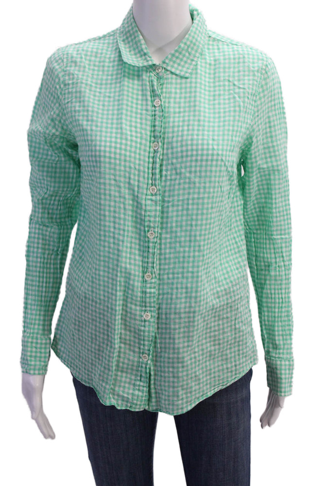 J Crew Womens Checkered Collared Long Sleeve Button Up Blouse Top Blue Size 8Free Shipping in US $100+ Orders | $6.95 Orders Below