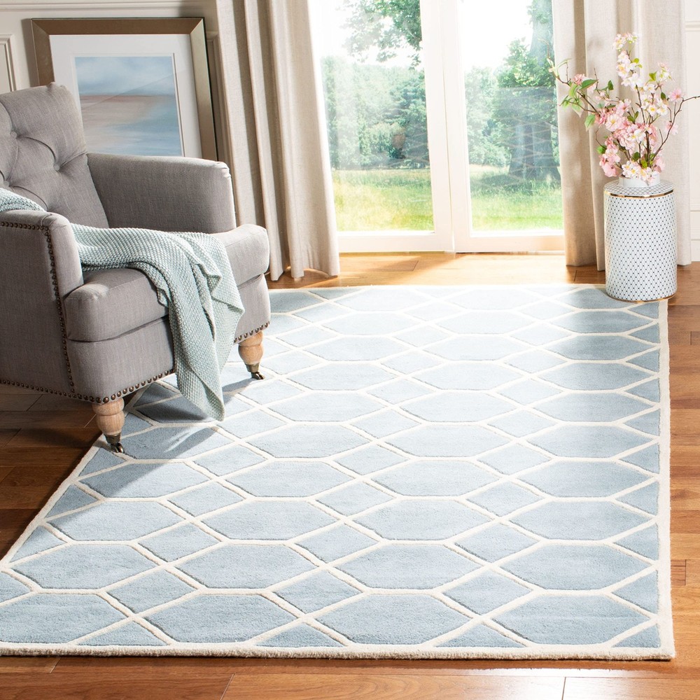 Chatham Collection 4' x 6' Blue/Ivory CHT755B Handmade Geometric Premium Wool...