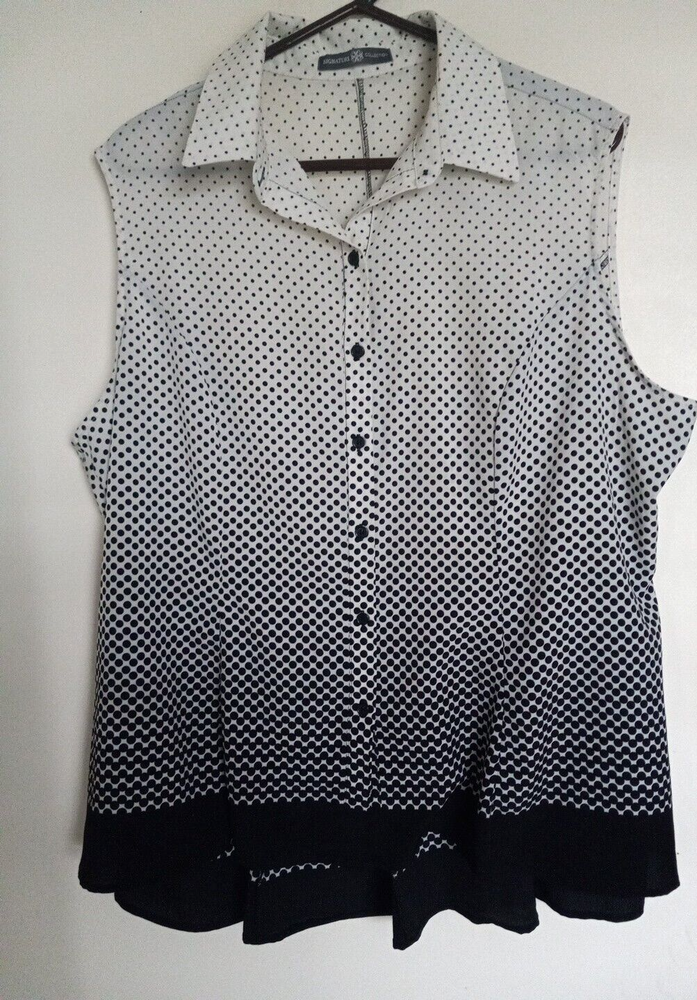 Signature Collection Sleeveless Button Front Blouse Shirt Womens Polka Dot Sz 1X