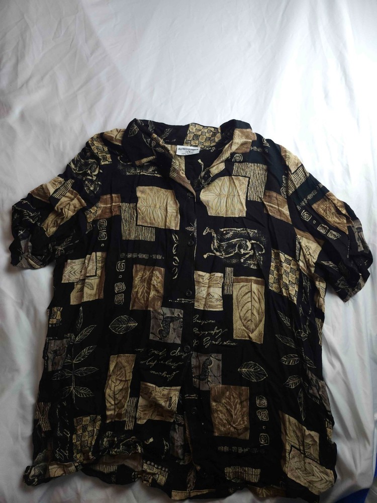 Alfred Dunner Shirt Womens Size 20W Black Leaf Print Button Up Short Sleeves