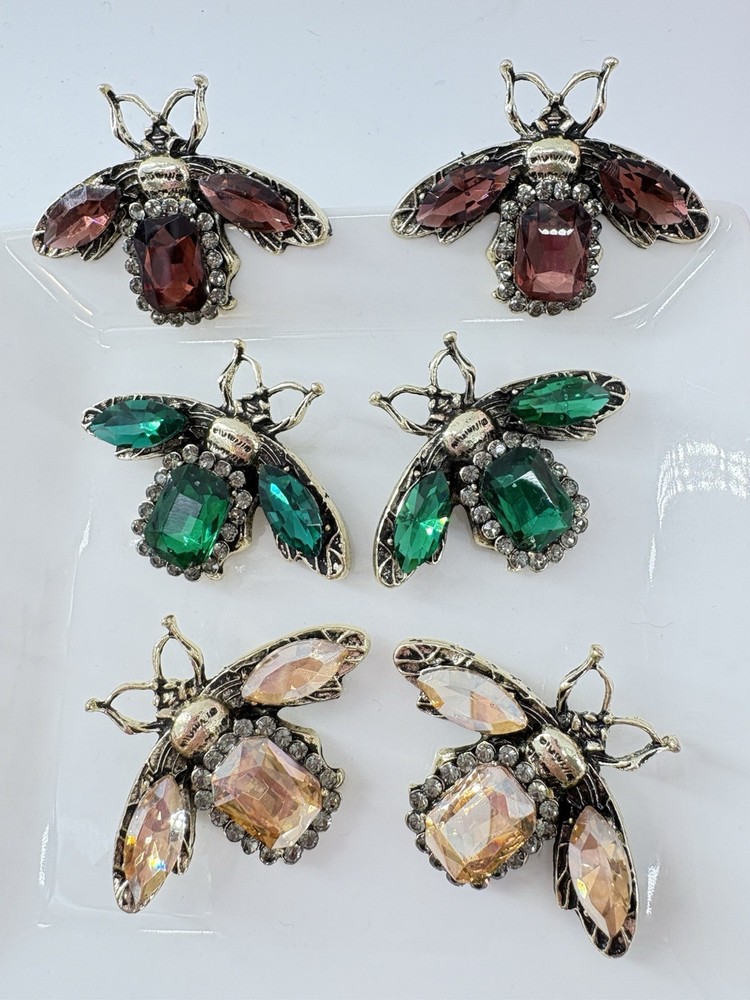 Lot Of 6 Mixed Bees Brooches Rhinestone Crystal Pin Vintage Style