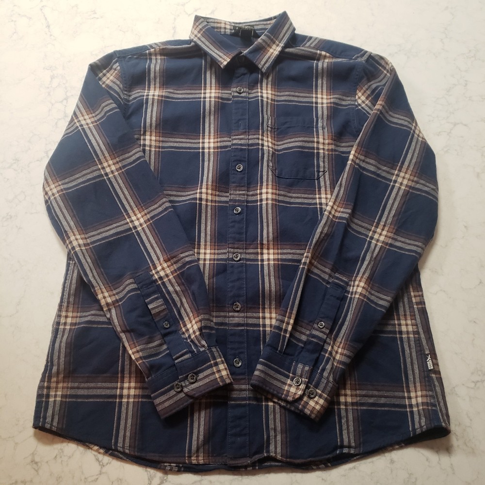Eddie Bauer Shirt Mens Large Tall Blue Brown Tan Flannel Relaxed Fit Outdoor
