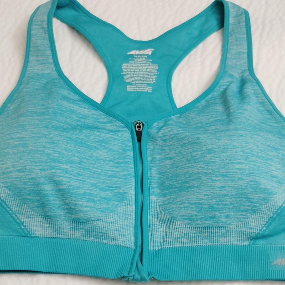 Avia Zip Front Racerback Sports Bra Blue 3XL High Support Removable Pads