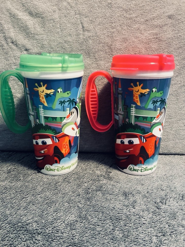Lot 2 Disney Parks WDW Resort Refillable Mug Pink Green Cars Nemo Buzz & Aliens