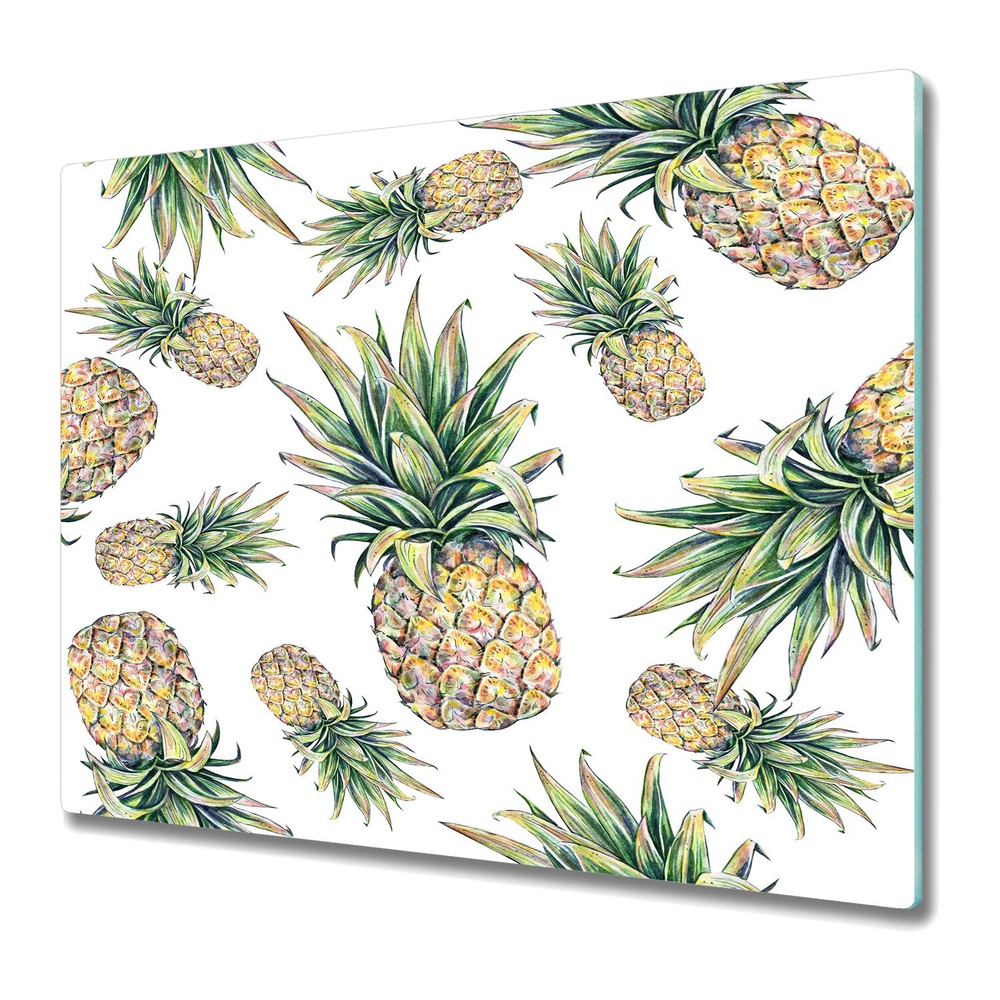 Glass Worktop Kitchen Chopping Board Falling Pineapple Exotic Fruit Art 60x52