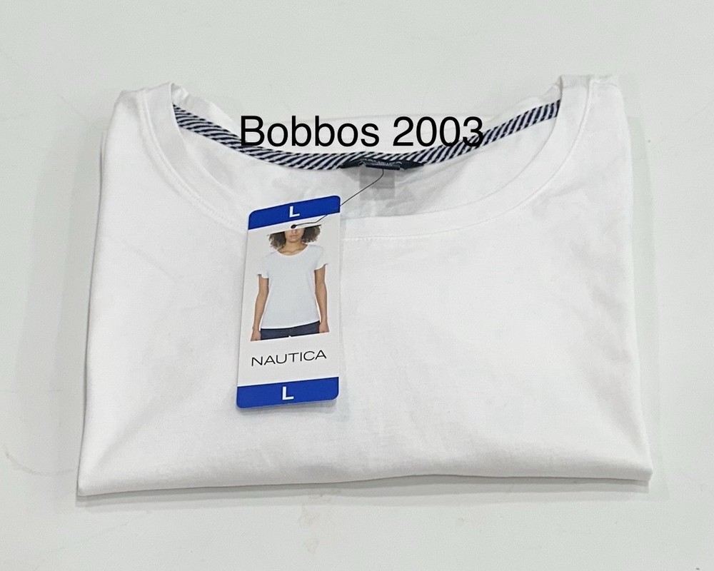 Nautica Women's Crew Neck Short & Tie Sleeve T-Shirt Top, Bright White, Size L