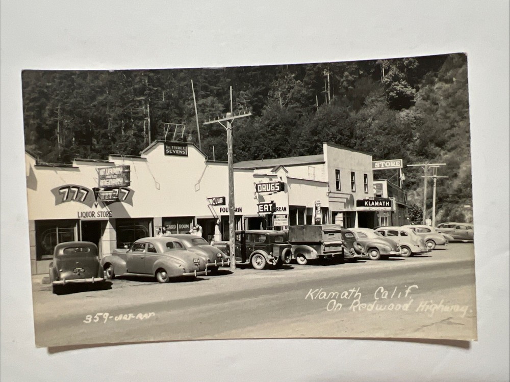 VTG RPPC Photo Postcard Klamath California redwood Highway Street Scene