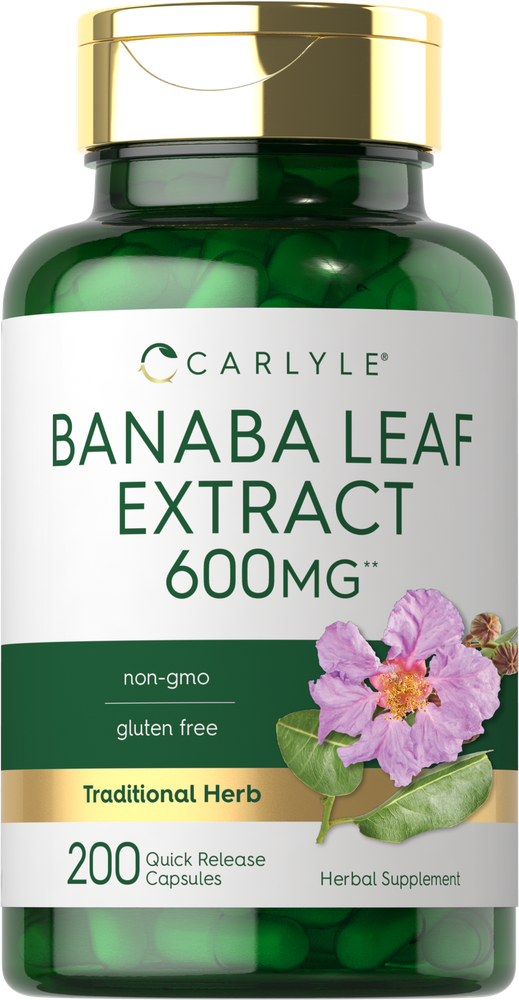 Banaba Leaf Extract 600mg | 200 Capsules | Non-GMO, Gluten Free | by Carlyle