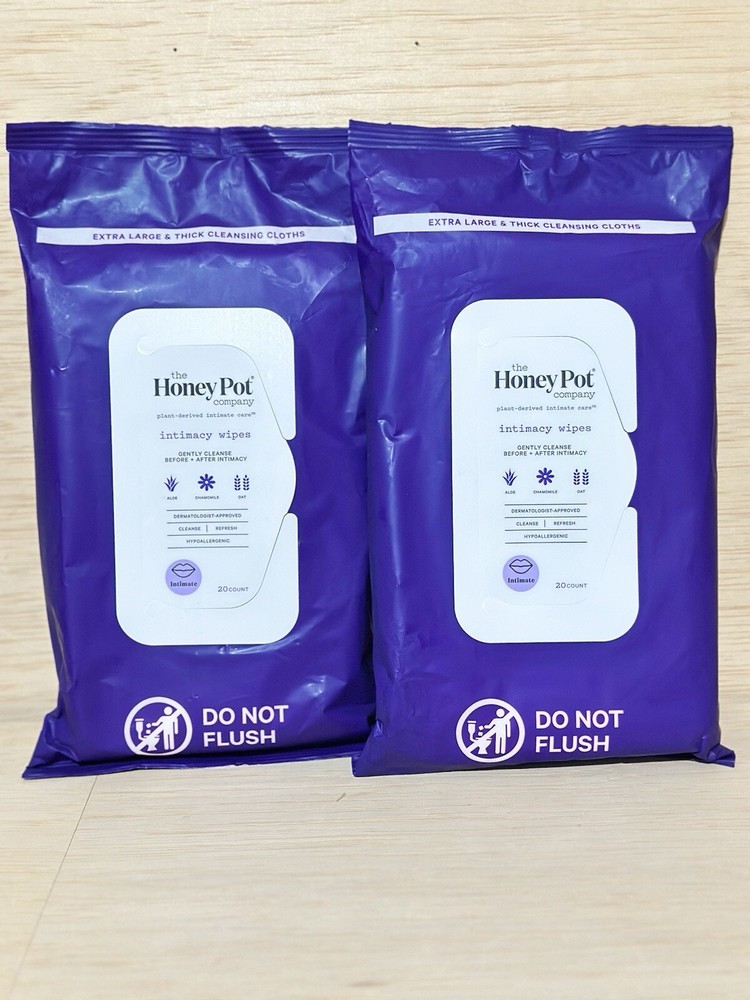 Lot Of 2-Extra Large The Honey Pot Company Intimacy Wipes, 20 Count Each